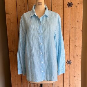 J. Jill Light Blue Linen Striped Button-Up Blouse